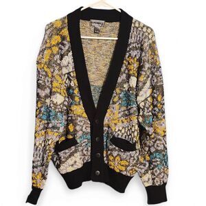 Vintage 90s Index Cardigan Sweater - Unisex Large, Button-Up, Multi-Color